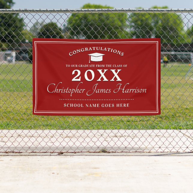 Lona Graduación moderna en blanco y rojo (In situ)