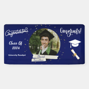 Lona Graduación Moderno Elegante azul marino Felicidad