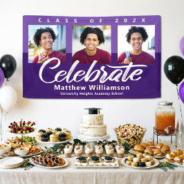 Lona Graduación Morada 3 Foto Negrita Script Simple Ret