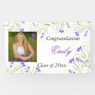 Lona Graduación, Morado Floral, Personalizado