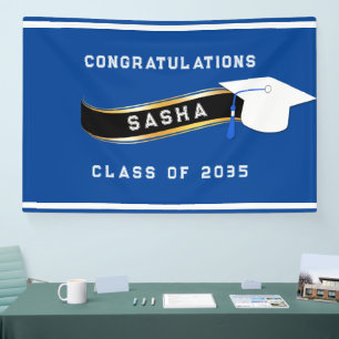 Lona Graduación Mortar Junta Azul y Blanco