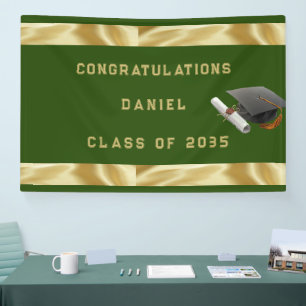 Lona Graduación Mortero Junta Verde y Oro