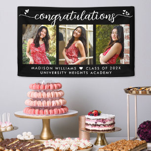 Lona Graduación Negra 3 Corazones fotográficos modernos