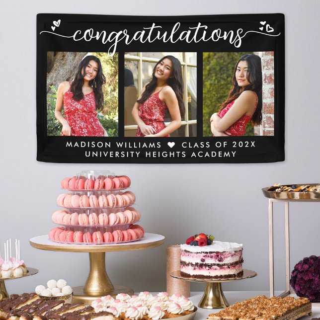 Lona Graduación Negra 3 Corazones fotográficos modernos (Subido por el creador)