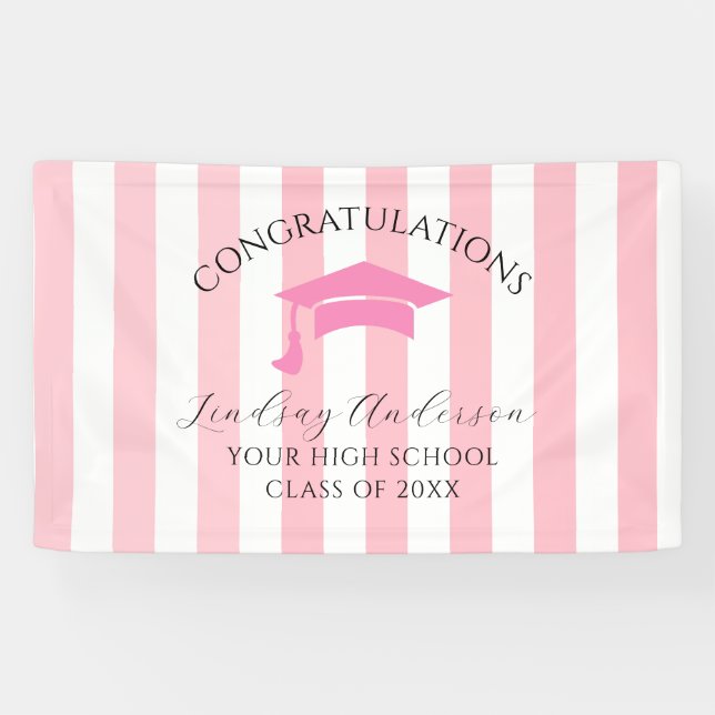 Lona Graduación Personalizada de Niñas Rosa (Horizontal)