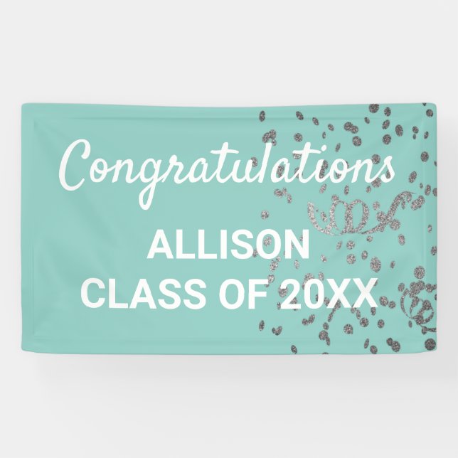 Lona Graduación personalizada Purpurina plateado Verde  (Horizontal)