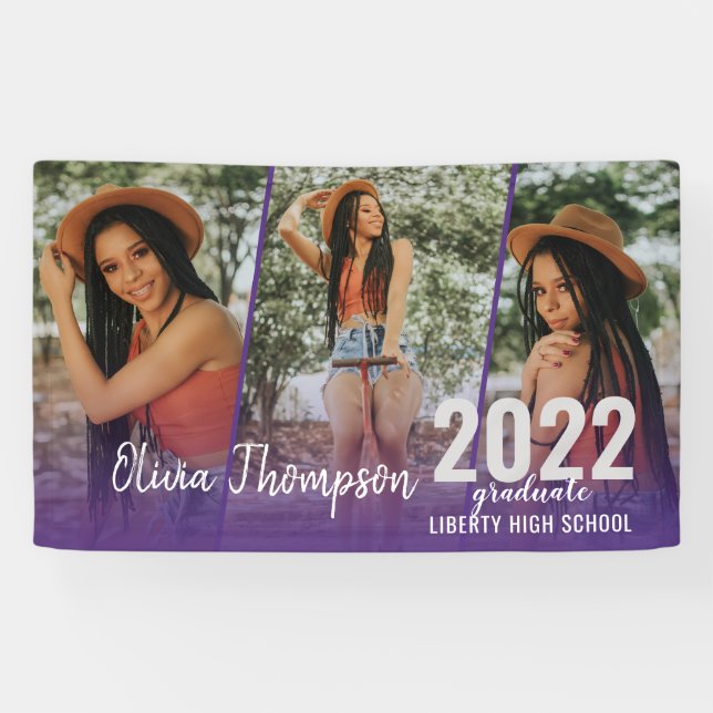 Lona Graduación púrpura de Collage de fotos de guión mo (Horizontal)