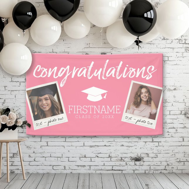 Lona Graduación rosa de clase 2 Collage de fotos cuadra (Custom Graduation Banner for a Grad Party or Open House)