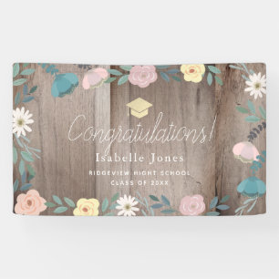 Lona Graduación Rustic Wood Floral Garden