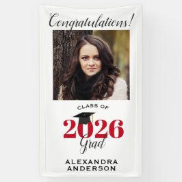 Lona Graduación vertical roja de foto manuscrita modern