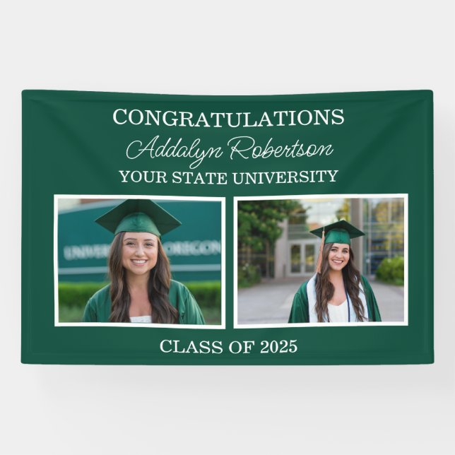 Lona Graduado 2-Photo Clase Verde Blanco de 2025 (Horizontal)