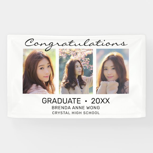 Lona Graduado 3 Collage de fotos Black Script 2023 (Horizontal)