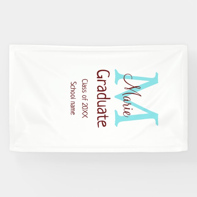 Lona Graduado añadir nombre monograma verde rosa simple (Horizontal)