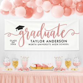 Lona Graduado Blanco Escritura Elegante Rosa Dorado