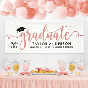 Lona Graduado Blanco Escritura Elegante Rosa Dorado