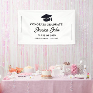 Lona Graduado blanco Felicidades por tu graduación