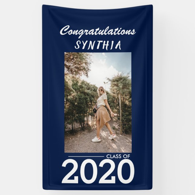 Lona Graduado de 2020| Rótulo de Navy Blue Photo Yard (Vertical)