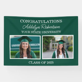 Lona Graduado de la Clase 2025 en Verde Blanco 2-Foto