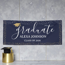 Lona Graduado Elegante de Azul Marino Clase 2026