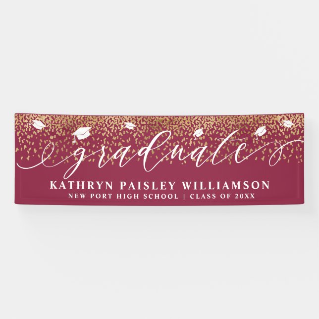 Lona Graduado elegante Script Gold Confetti (Horizontal)