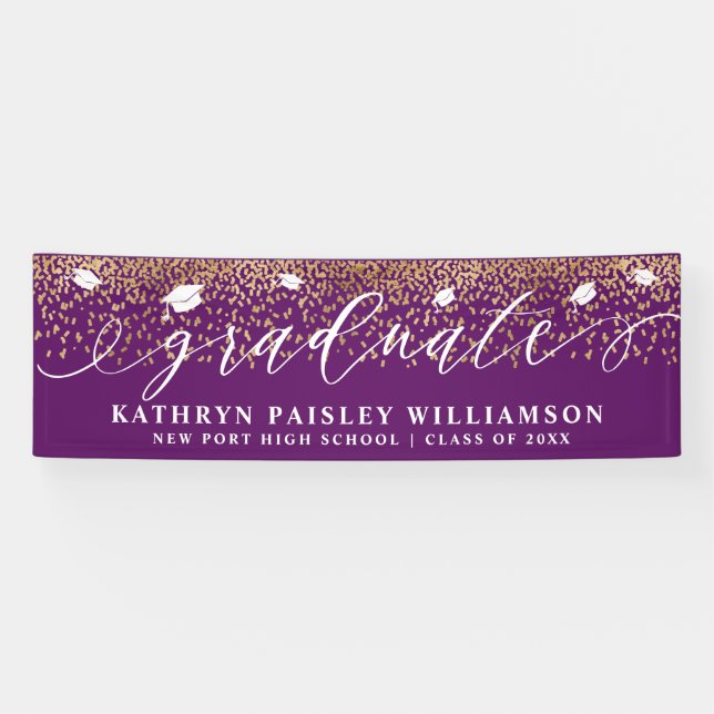 Lona Graduado elegante Script Gold Confetti (Horizontal)