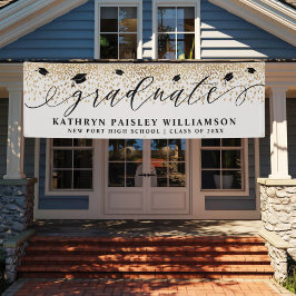 Lona Graduado Elegante Script Gold Confetti Graduación 