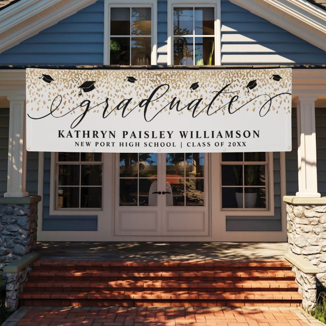 Lona Graduado Elegante Script Gold Confetti Graduación  (Subido por el creador)