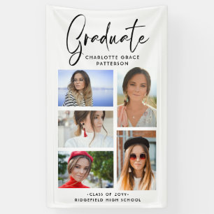 Lona Graduado Elegante Script Multifoto Graduado