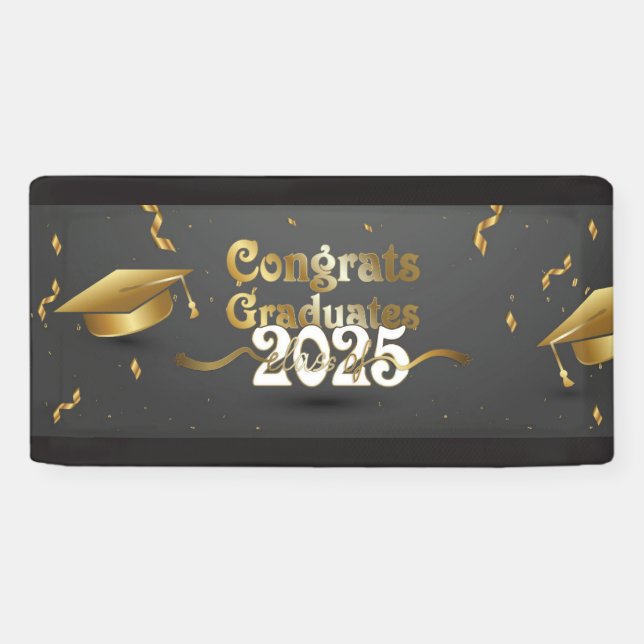 Lona Graduados De Gris Y Oro 2025 (Horizontal)
