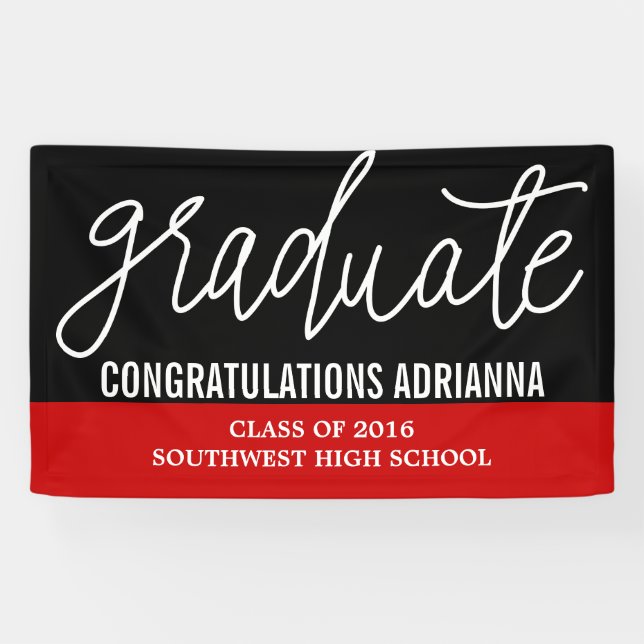 Lona Graduate Handwriting Felicitaciones Black Red (Horizontal)