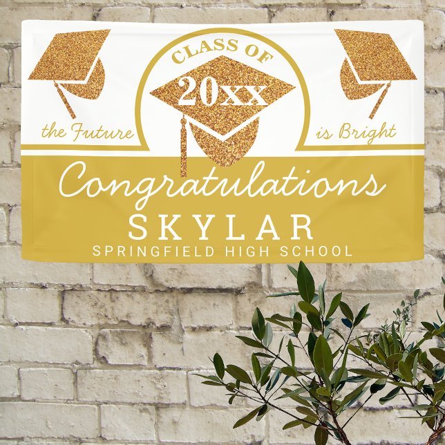 Lona Graduation Cap Gold Fun Congratulations Party (Subido por el creador)