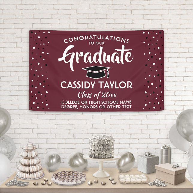 Lona Graduation Congrats Confetti Modern Maroon & White (Subido por el creador)