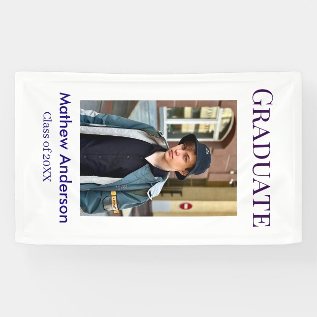 Lona Graduation photo name class of 20XX blue simple bo (Horizontal)