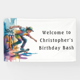 Lona Graffiti Skateboarder Birthday Bash Welcome Sign