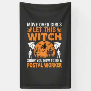 Lona Gráfica Divertida de Gato Bruja Trabajadora Postal