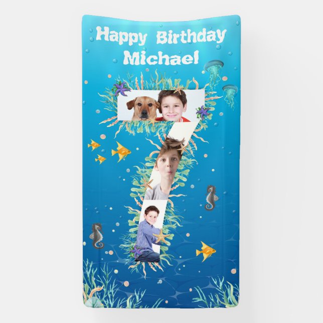 Lona Gran 7º cumpleaños bajo el Collage de fotos del ma (Vertical)