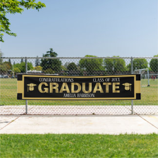 Lona Gran banner de graduación en negro y oro al aire l