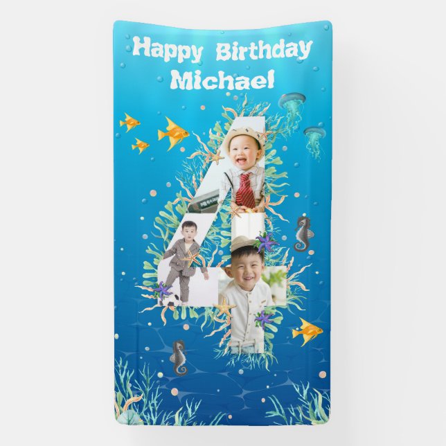 Lona Gran cuarto cumpleaños bajo el Collage de fotos de (Vertical)