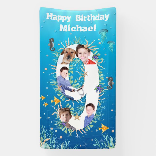 Lona Gran Noveno Cumpleaños Bajo El Collage de fotos De (Vertical)