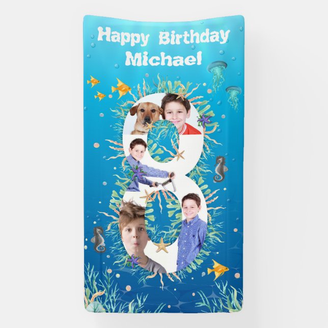 Lona Gran octavo cumpleaños bajo el Collage de fotos de (Vertical)