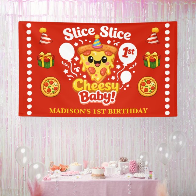 Lona Gran Pizza Slice Slice Cheesy Baby para Cumpleaños (Fiesta)