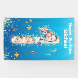 Lona Gran primer cumpleaños bajo el Collage de fotos de