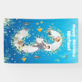 Lona Gran Tercer cumpleaños bajo el Collage de fotos de