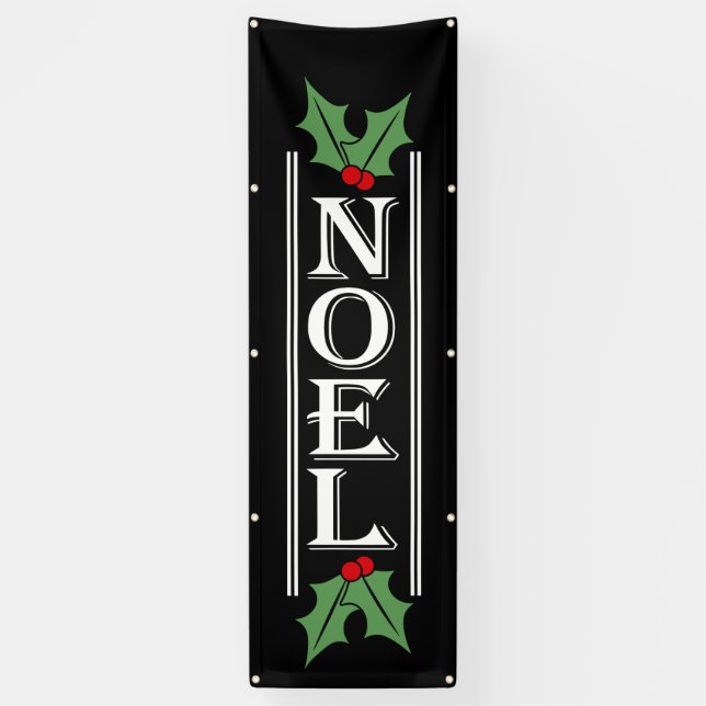 Lona Gran tipografía de NOEL sobre Navidades negros (Vertical)