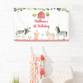 Lona Granja Animal Barnyard Greenery Cumpleaños