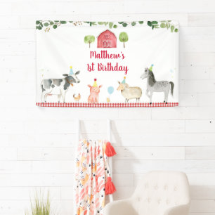 Lona Granja Animal Barnyard Greenery Cumpleaños