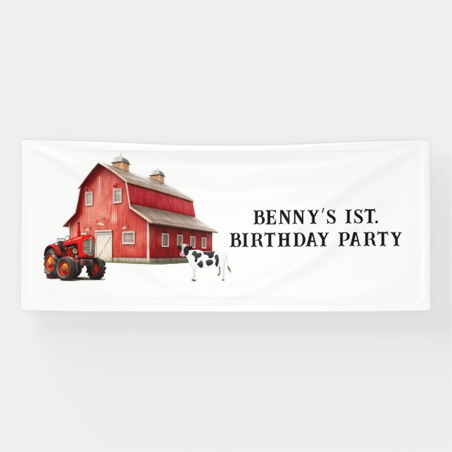 Lona Granja Animal Red Barn Tractor 1. Fiesta de cumple (Horizontal)