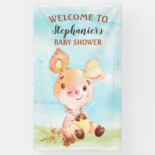 Lona Granja Baby Shower de color de agua (Vertical)