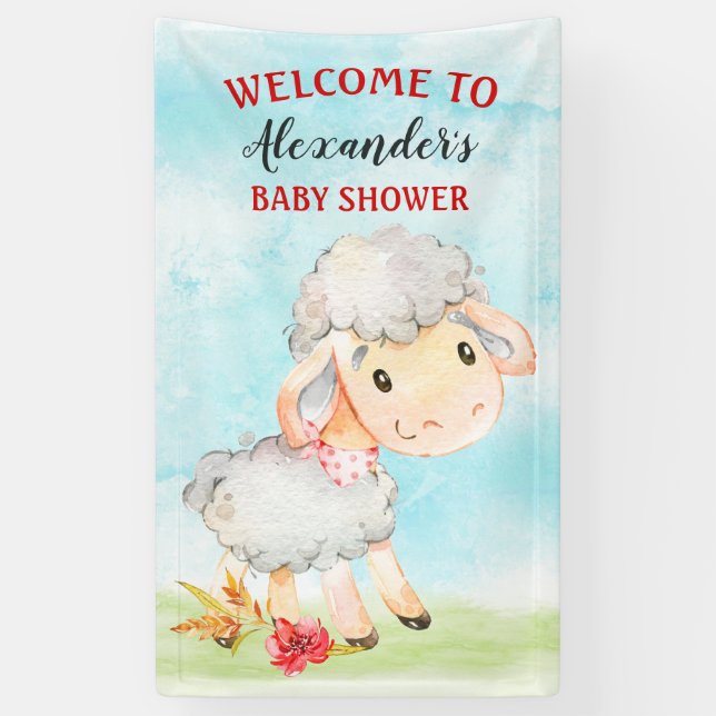Lona Granja Baby Shower de ovejas acuáticas (Vertical)