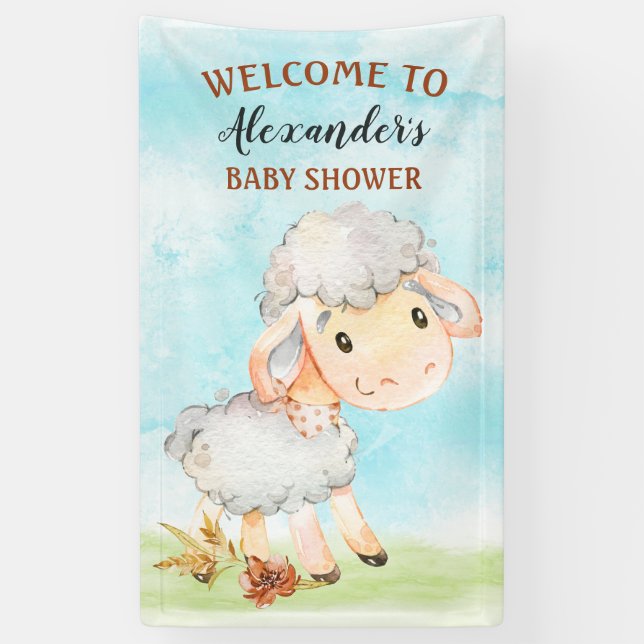 Lona Granja Baby Shower de ovejas acuáticas (Vertical)